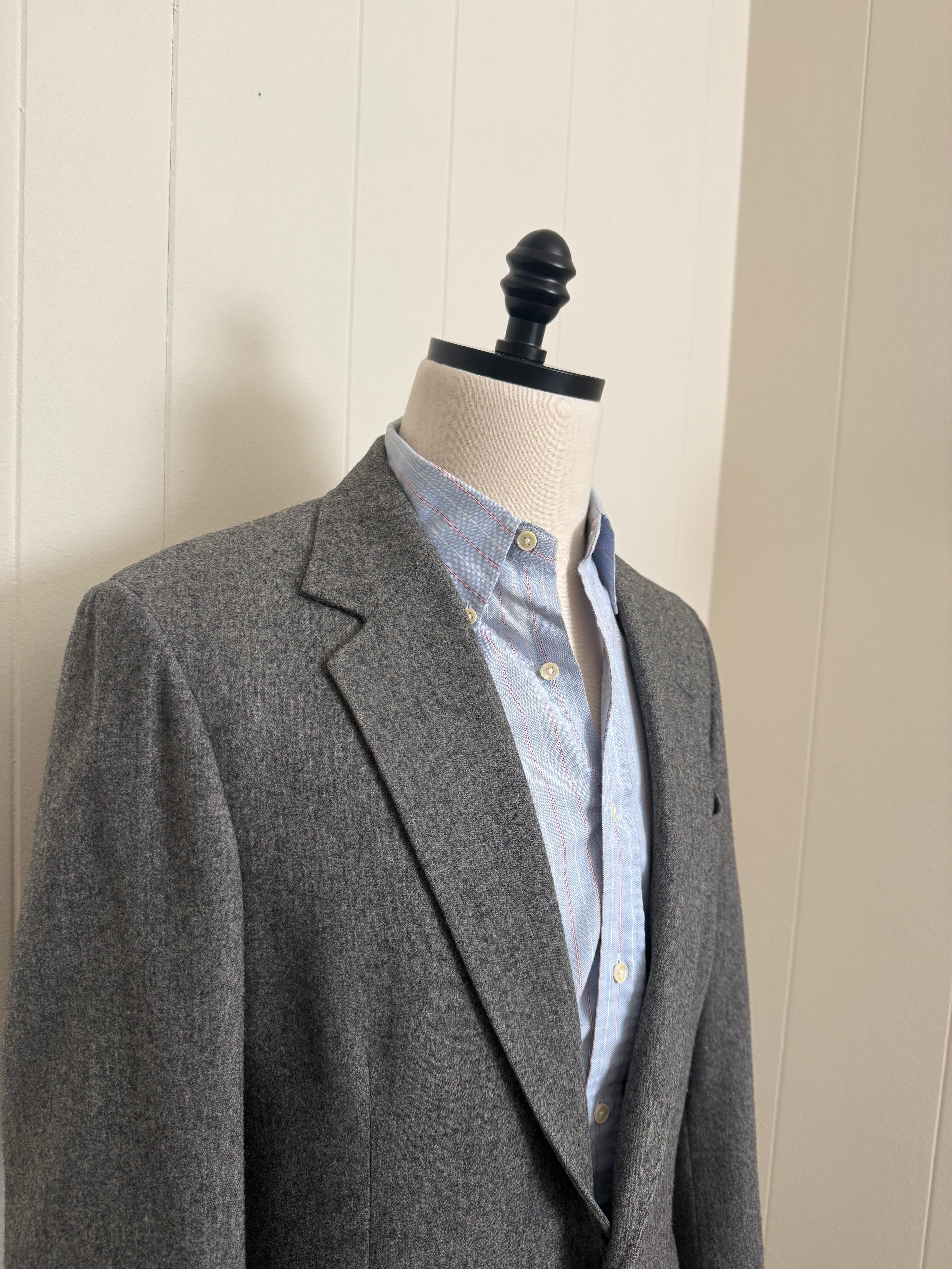 Vintage Gray Wool Blazer With Brass Buttons