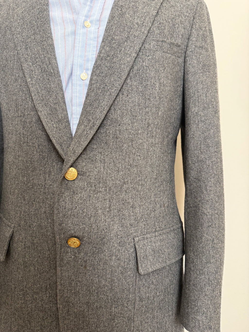 Vintage Gray Wool Blazer With Brass Buttons