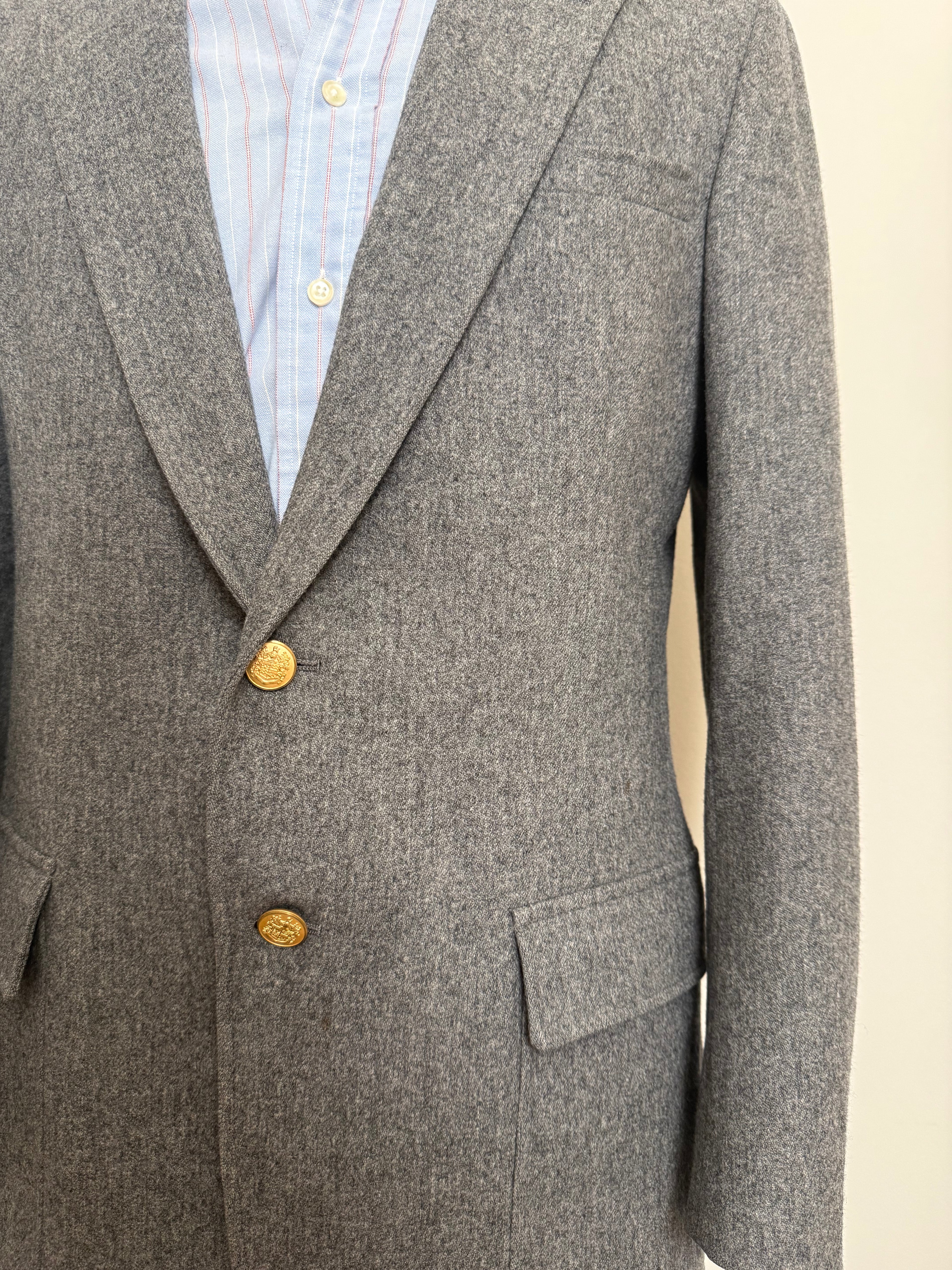 Vintage Gray Wool Blazer With Brass Buttons