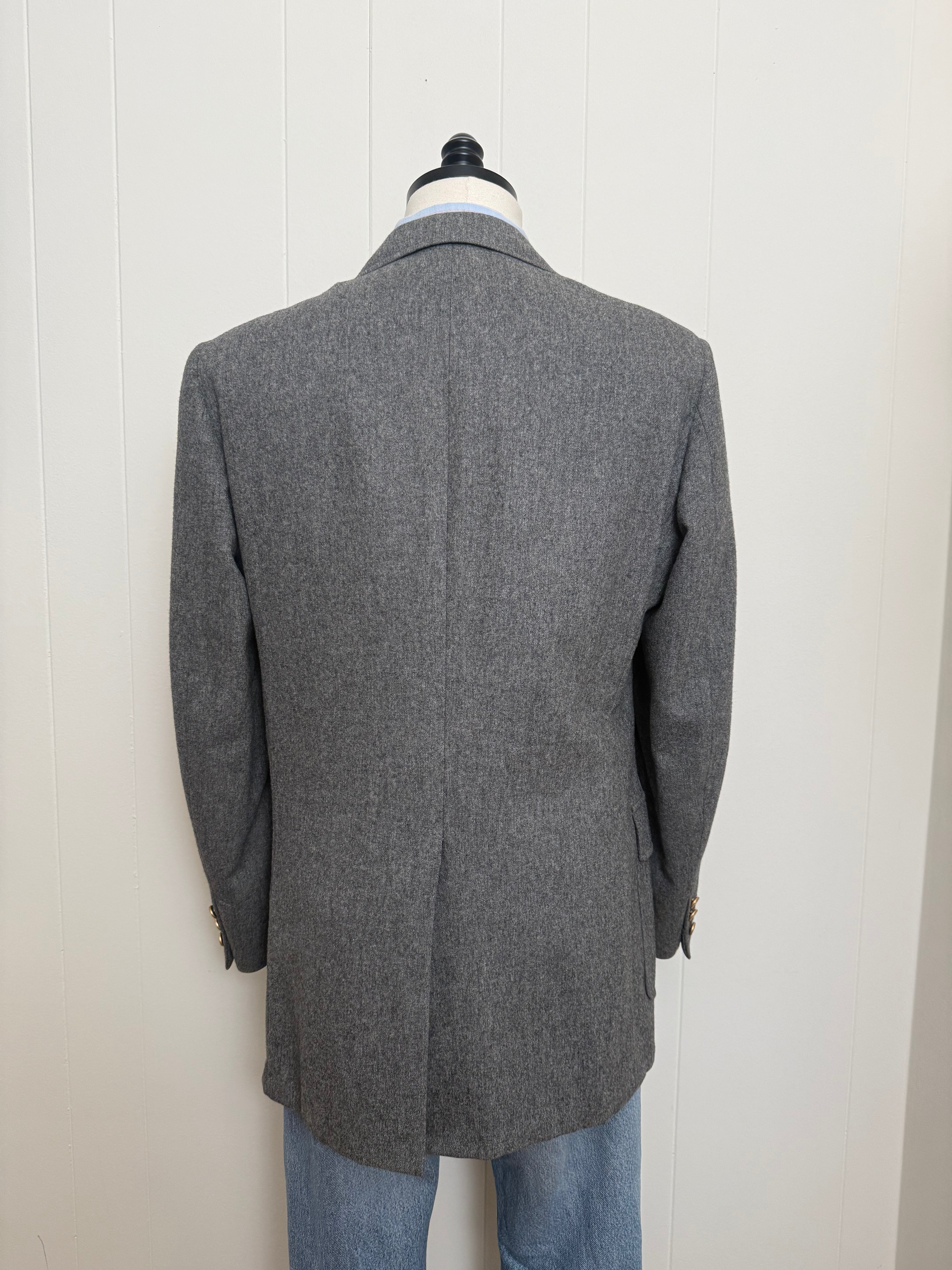 Vintage Gray Wool Blazer With Brass Buttons